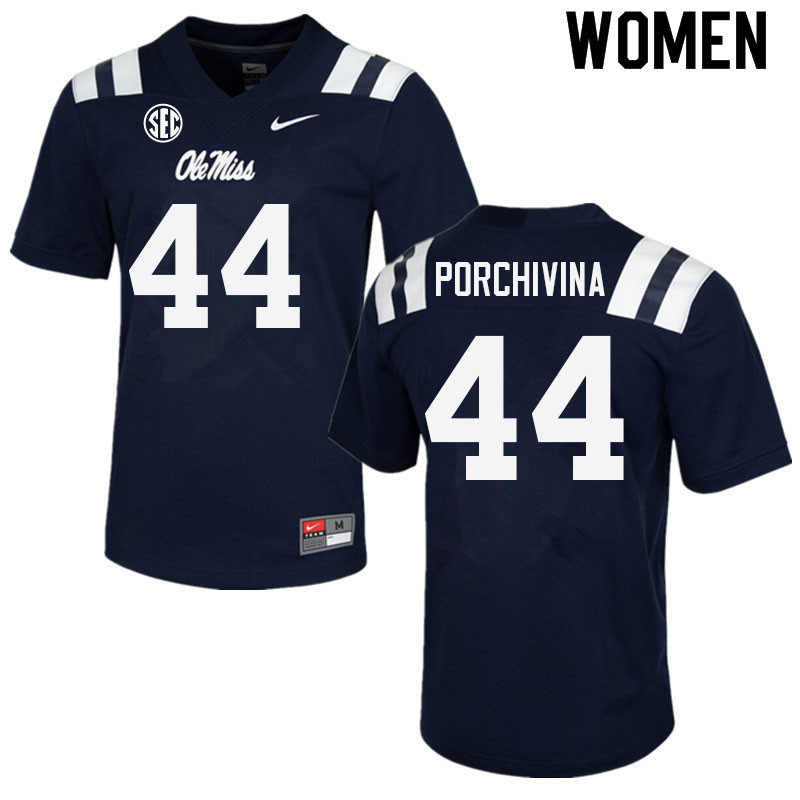 John Porchivina Ole Miss Rebels NCAA Women's Navy #44 Stitched Limited College Football Jersey OWV6458ZY